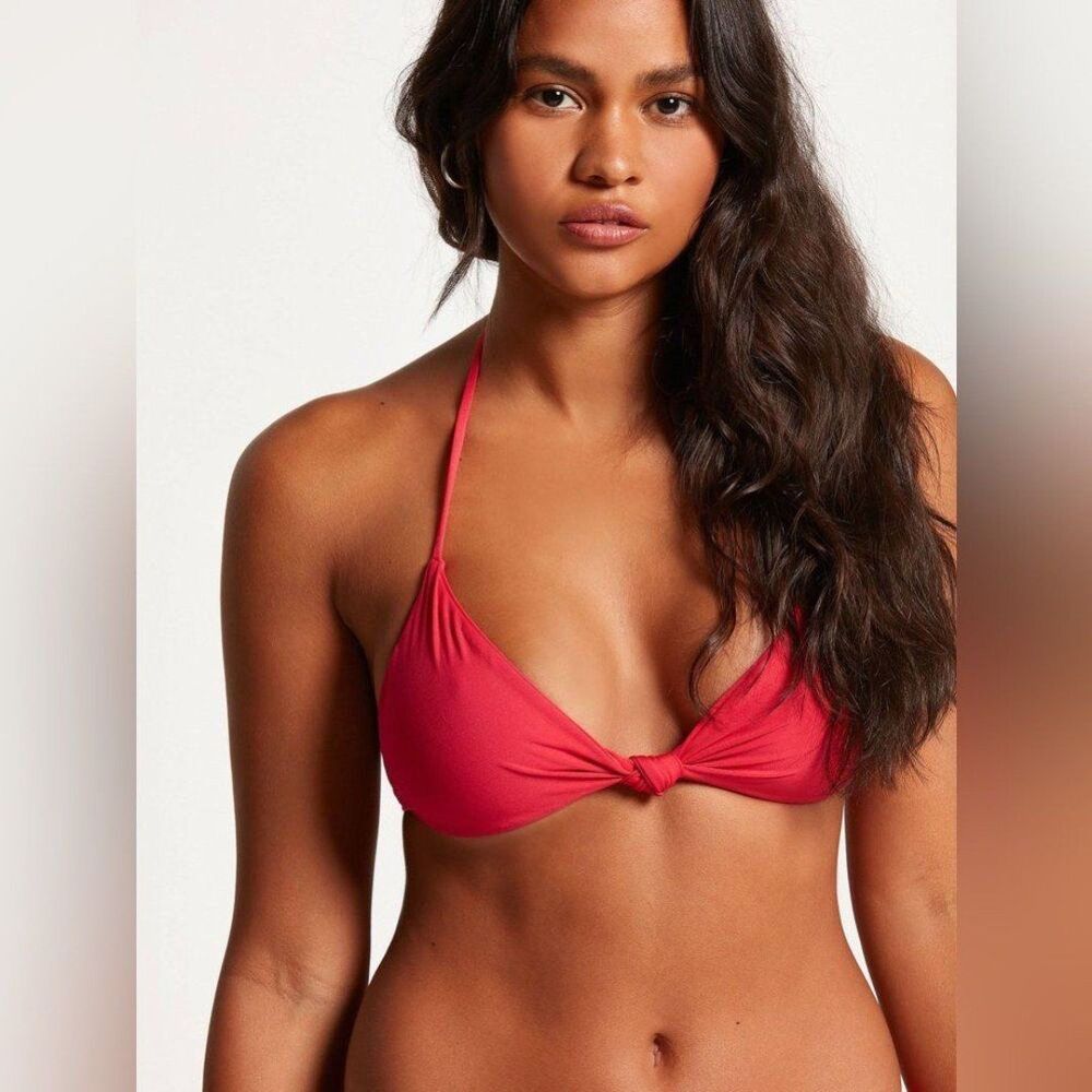 Volcom Simply Seamless Triangle True Red String Bikini Swim Top Size Medium